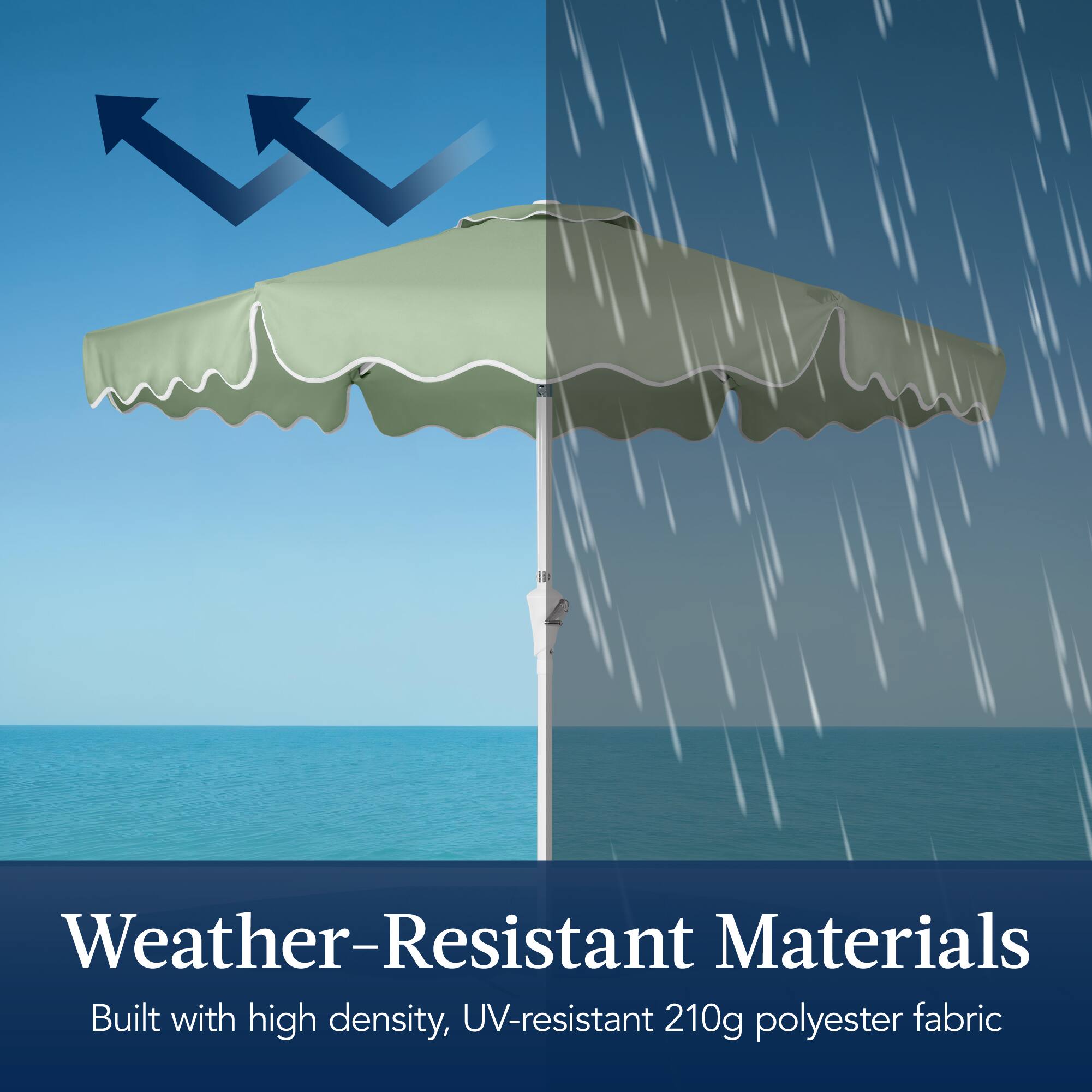 Weather-Resistant Materials  
Built with high density, UV-resistant 210g polyester fabric