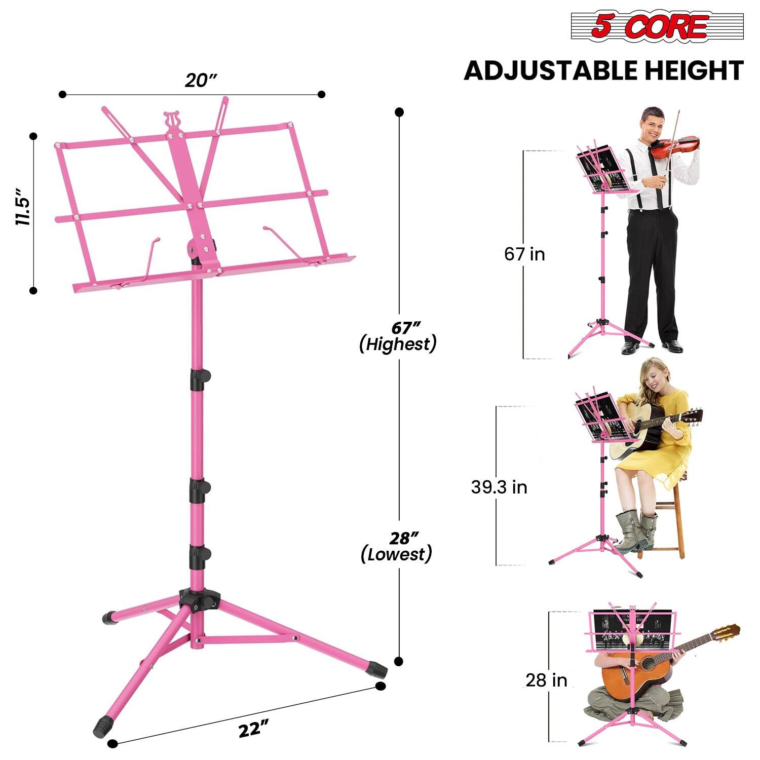 5 CORE  
ADJUSTABLE HEIGHT  

20"  
11.5"  
67" (Highest)  
39.3 in  
28" (Lowest)  
22"
