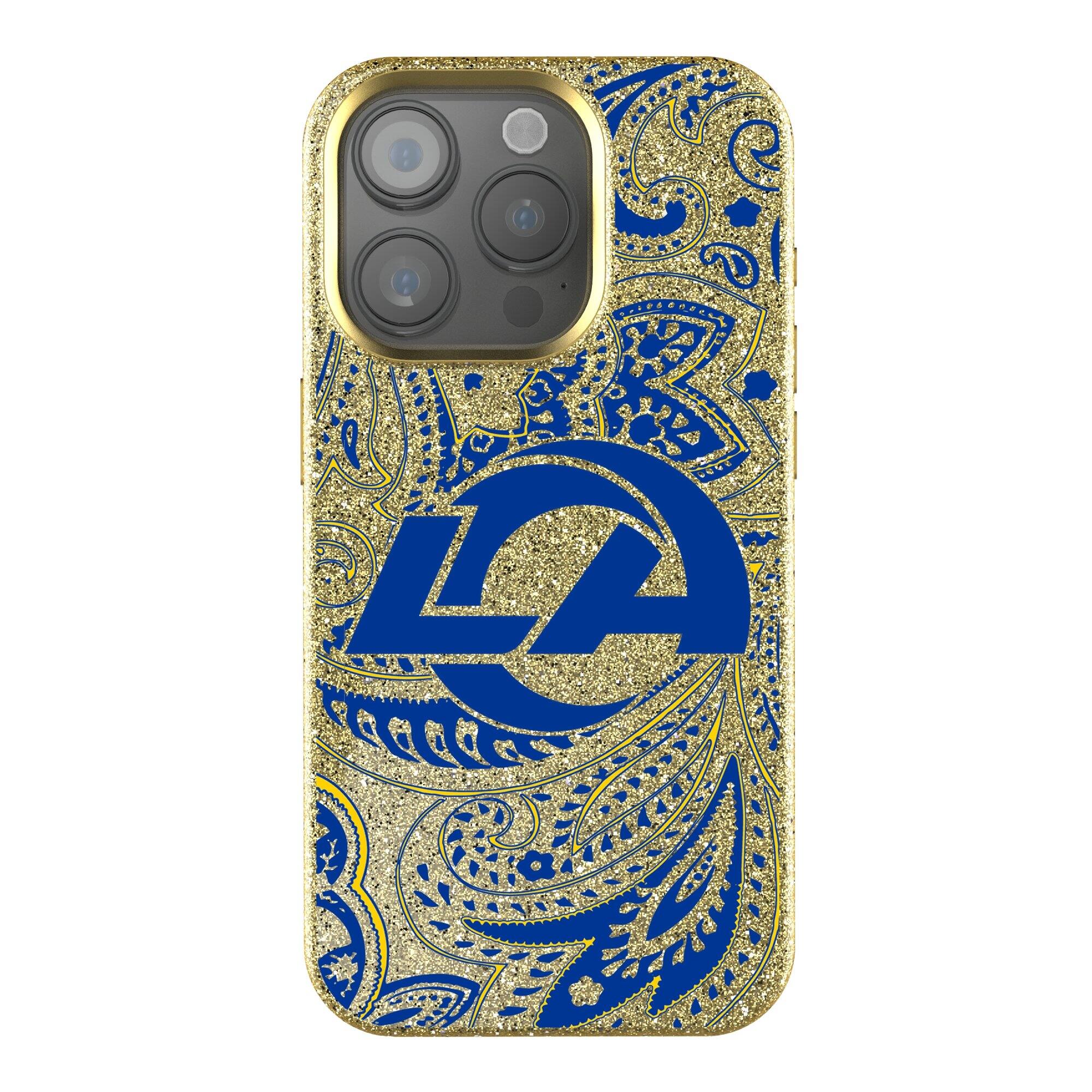 Front. Keyscaper - Los Angeles Rams Paisley Bling iPhone Case - 16 Plus - Gold.