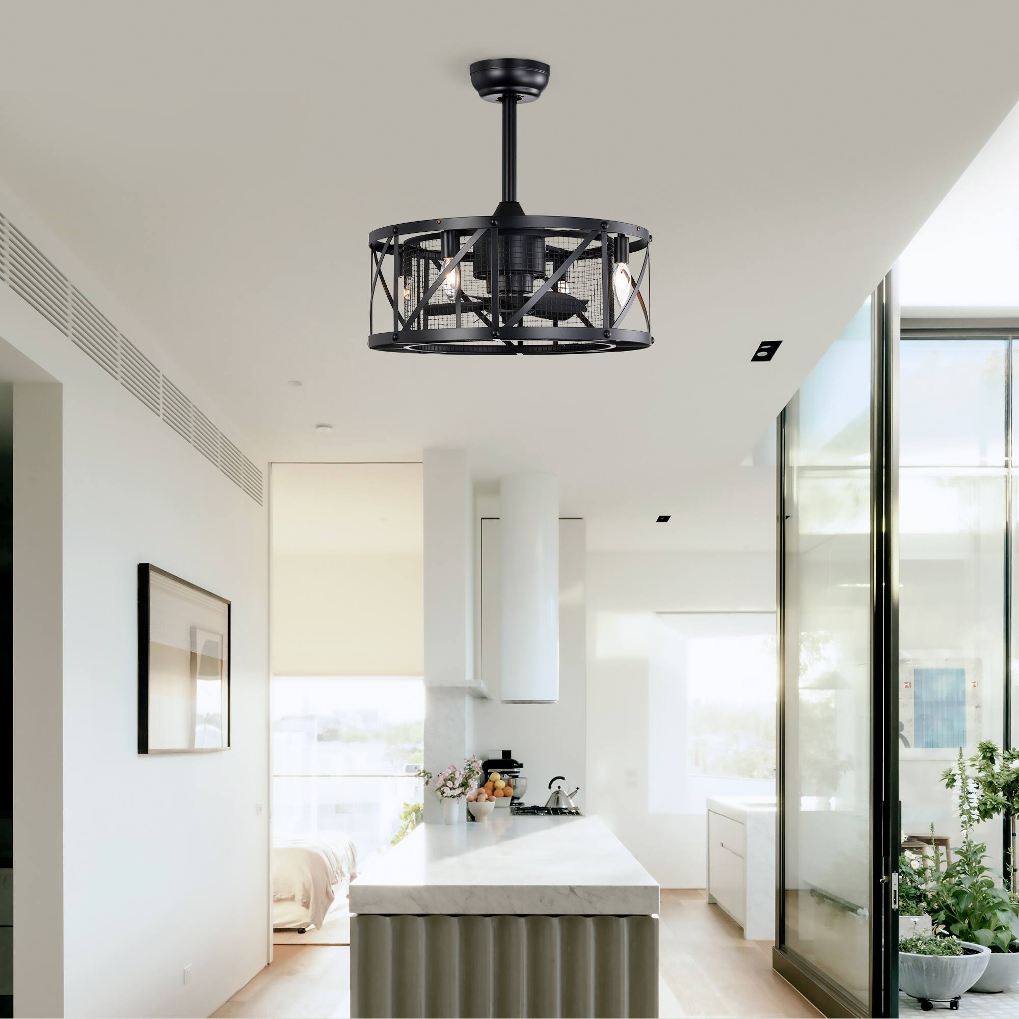 Left. Loheer - Loheer 20 Inch Industrial Ceiling Fan Matte Black Small Ceiling Fan with Remote Control for Bedroom.