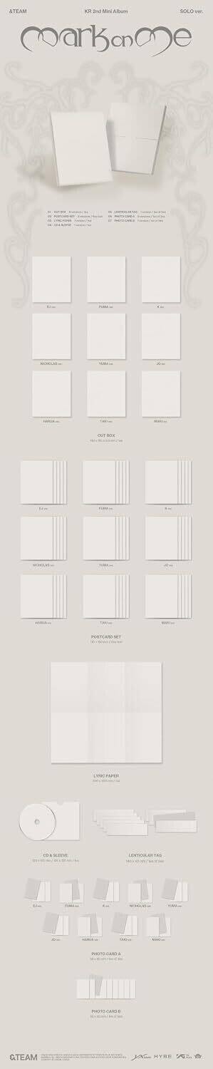 Ayeam KR Mini Album SOLO Markanone  
PORTCARD SET  
COA SCOVE  
PHOTO CARD A  
CTEAM  
HYBE