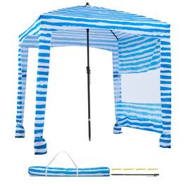 VEVOR - Beach Cabana, 6 x 6 ft Beach Canopy with Side Wall, UPF 50+ Protection Easy Setup Cabana Tent with Sand Pockets - Light blue and white patterned