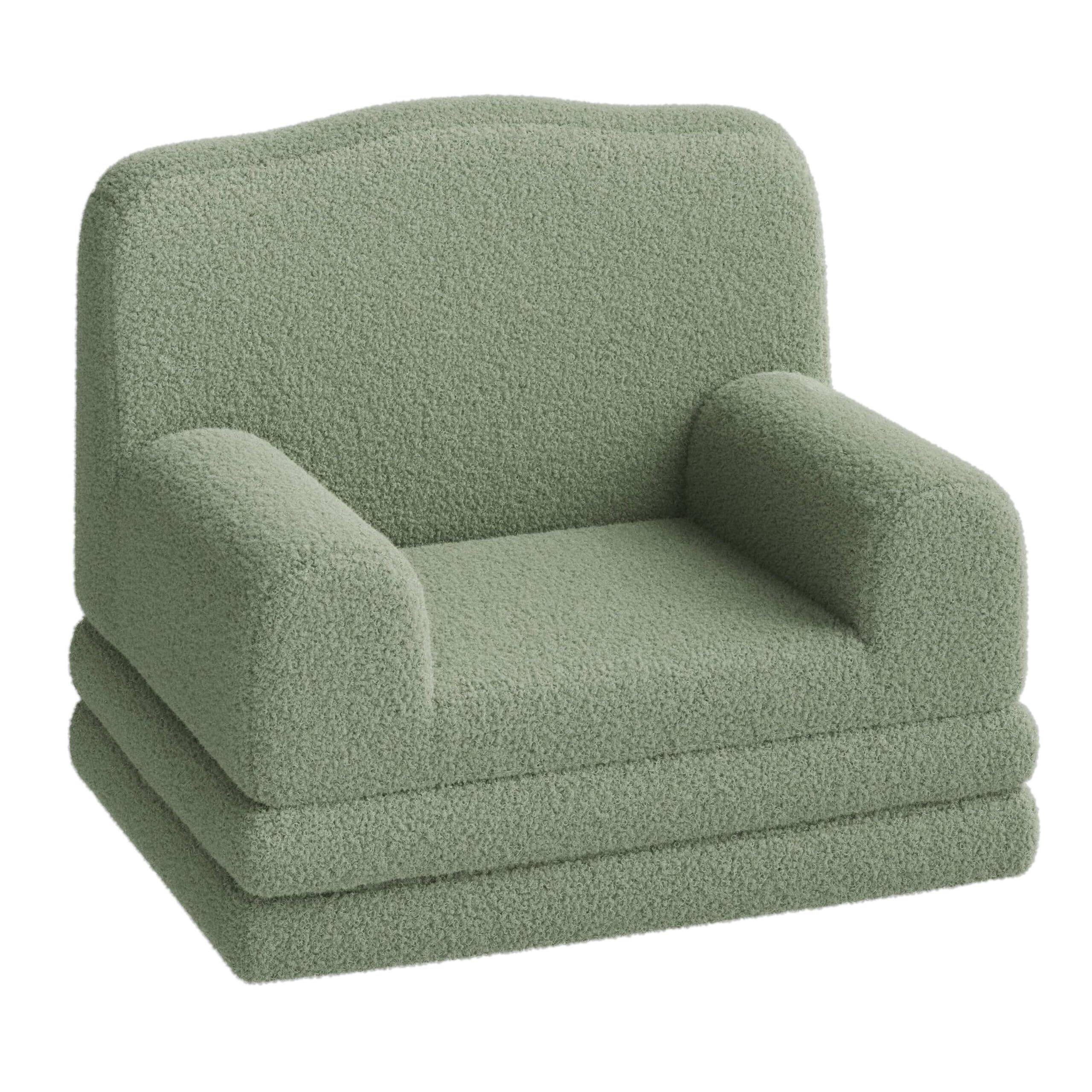 Alt View 8. Jojoka - Kids Sofa Chair, Sherpa Convertible Toddler Couch with Washable Cover, Crown Design Comfy - Green.