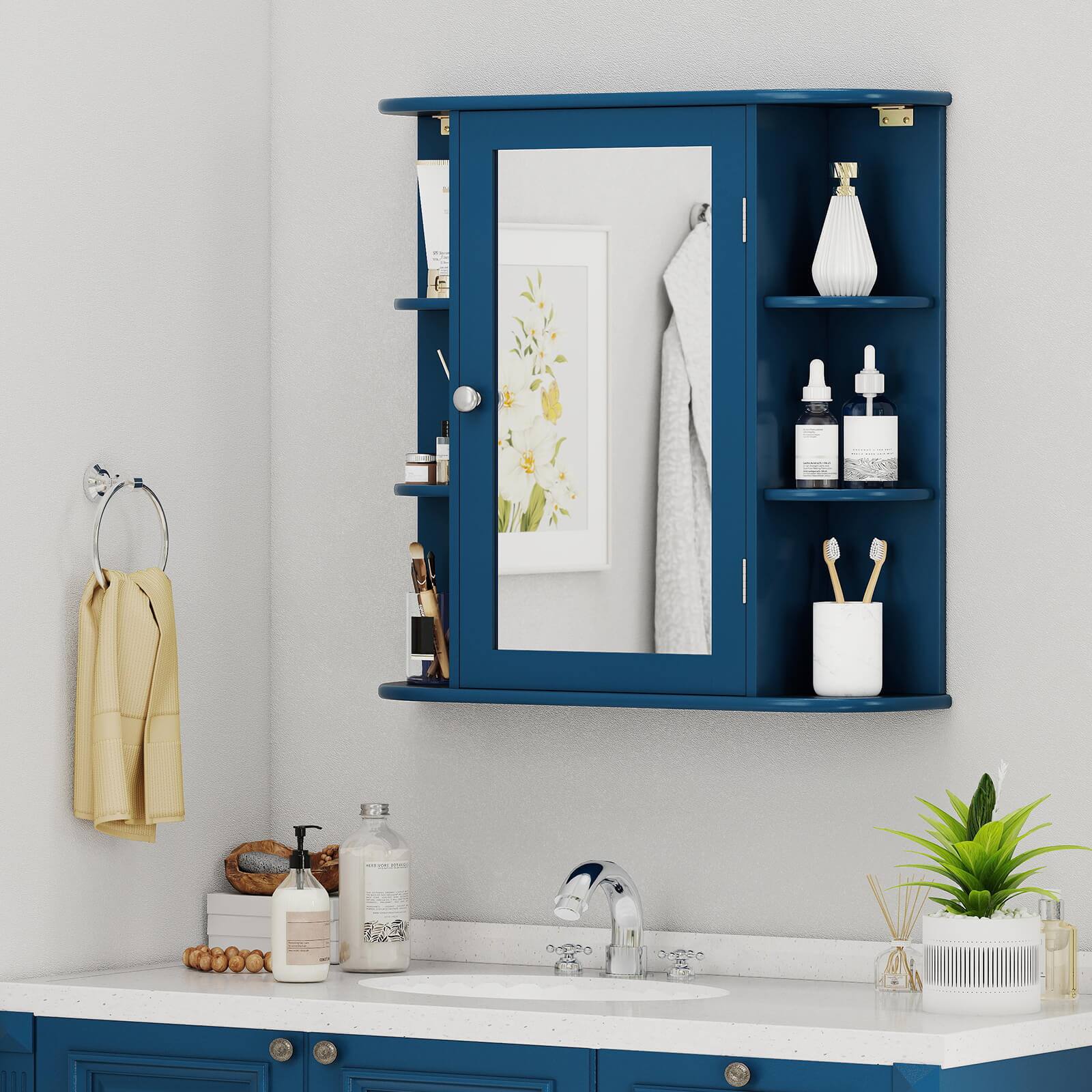 Alt View 1. Costway - Costway Multipurpose Mount Wall Surface Bathroom Storage Cabinet Mirror - Blue.