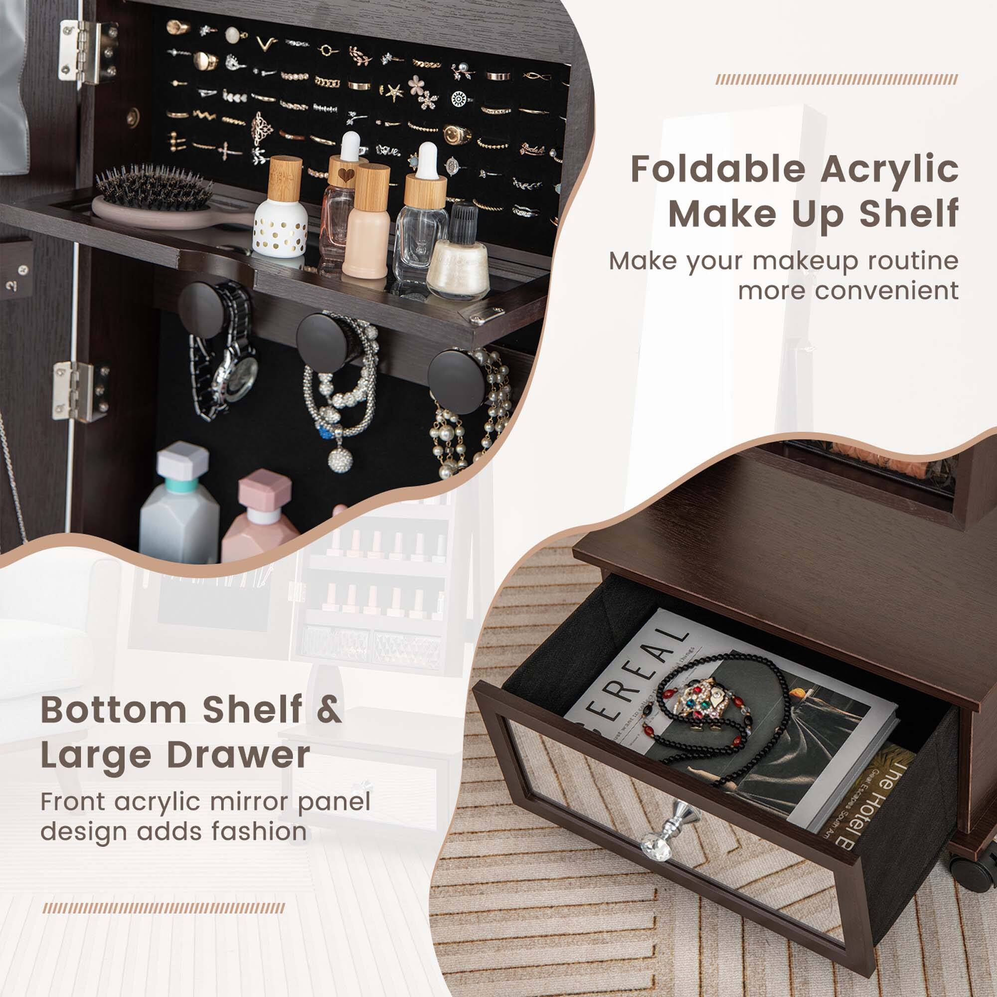 Foldable Acrylic Make Up Shelf Make your makeup routine more convenient Bottom Shelf & Large Drawer Front acrylic mirror panel design adds fashion EREAL The Essence of Style Hotel E