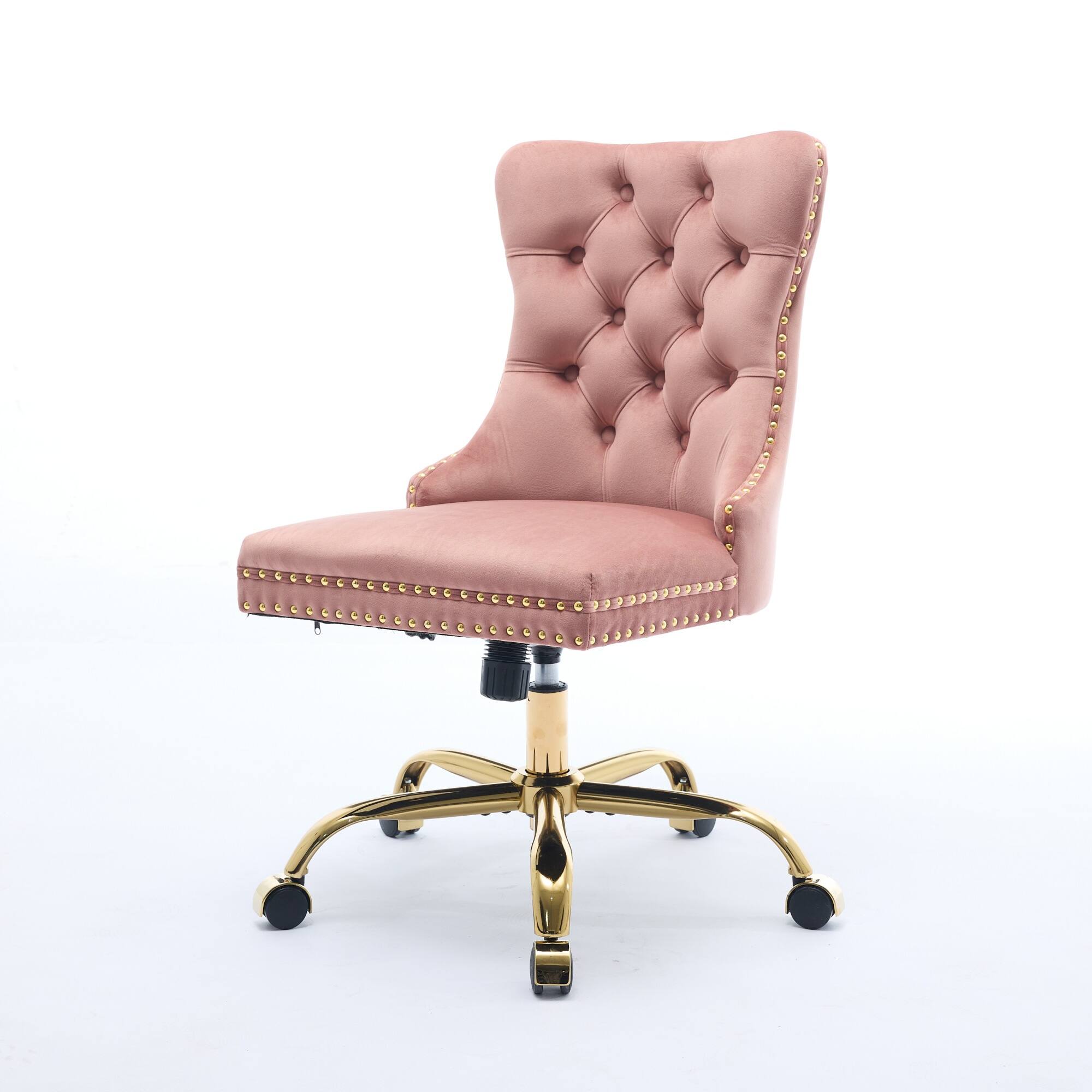 Back. APRILSOUL - Furniture Office Chair Velvet Tufted Golden Base Pink - Pink.