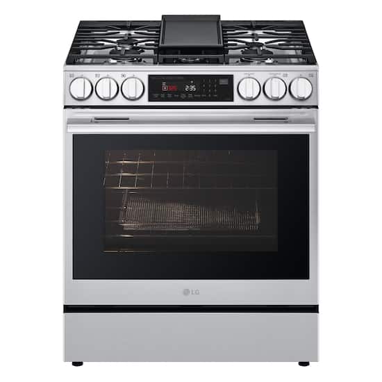 LG - 30-in Wide 6.3 Cu. Ft. Slide-In Gas True Convection Smart Range with 5 Burners, Air Fry, and Flex Control Knobs - Stainless Steel