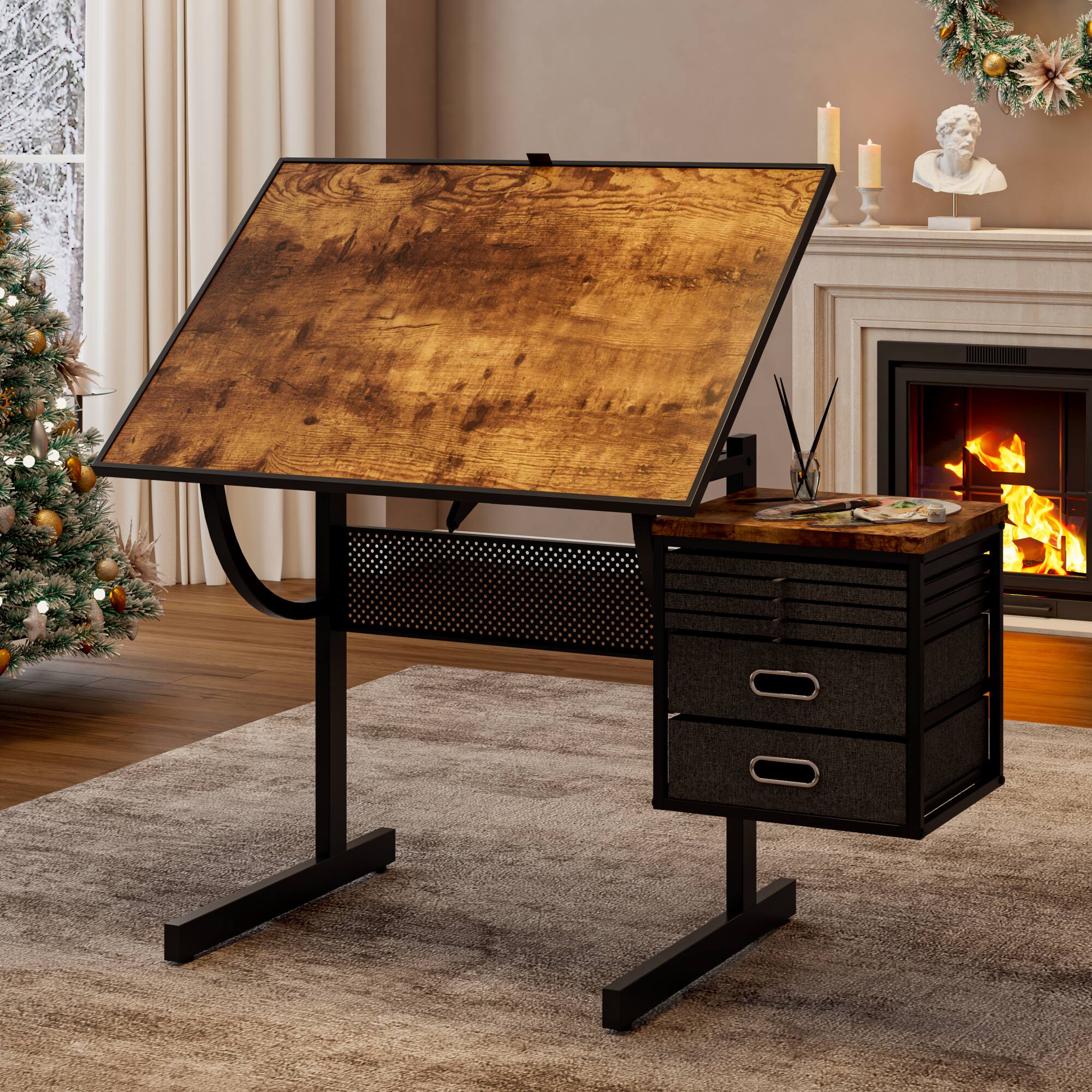 Front. GOODSILO - 1500-Piece Jigsaw Puzzle Table with Adjustable Angle, Storage Trays, and Desk Cover for Adults - Black.