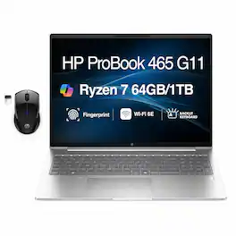 HP - Upgraded - ProBook 465 G11 Laptop 16.0 WUXGA Display (Ryzen 7 7735U, 64GB, 1TB SSD, Win 11 Pro) w/HP Wireless Mouse - Pike Silver