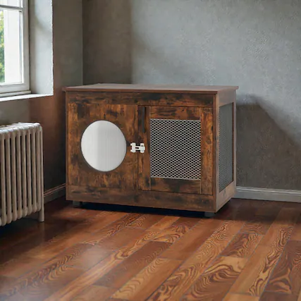 Front. BreeBe - Modern Dog Crate Furniture for Small to Medium Pets with Clear Panel and Secure Door.