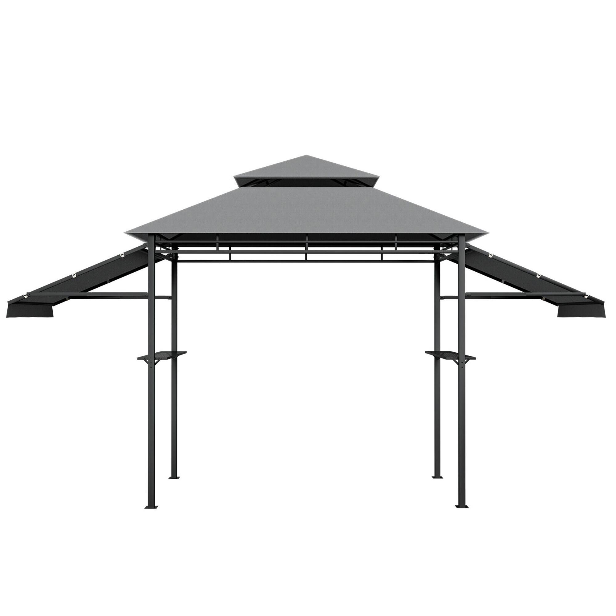 Alt View 9. Gymax - Gymax 13.5' x 4' Patio BBQ Grill Gazebo Side Awnings Shelves 2-Tier Canopy Outdoor - Grey.