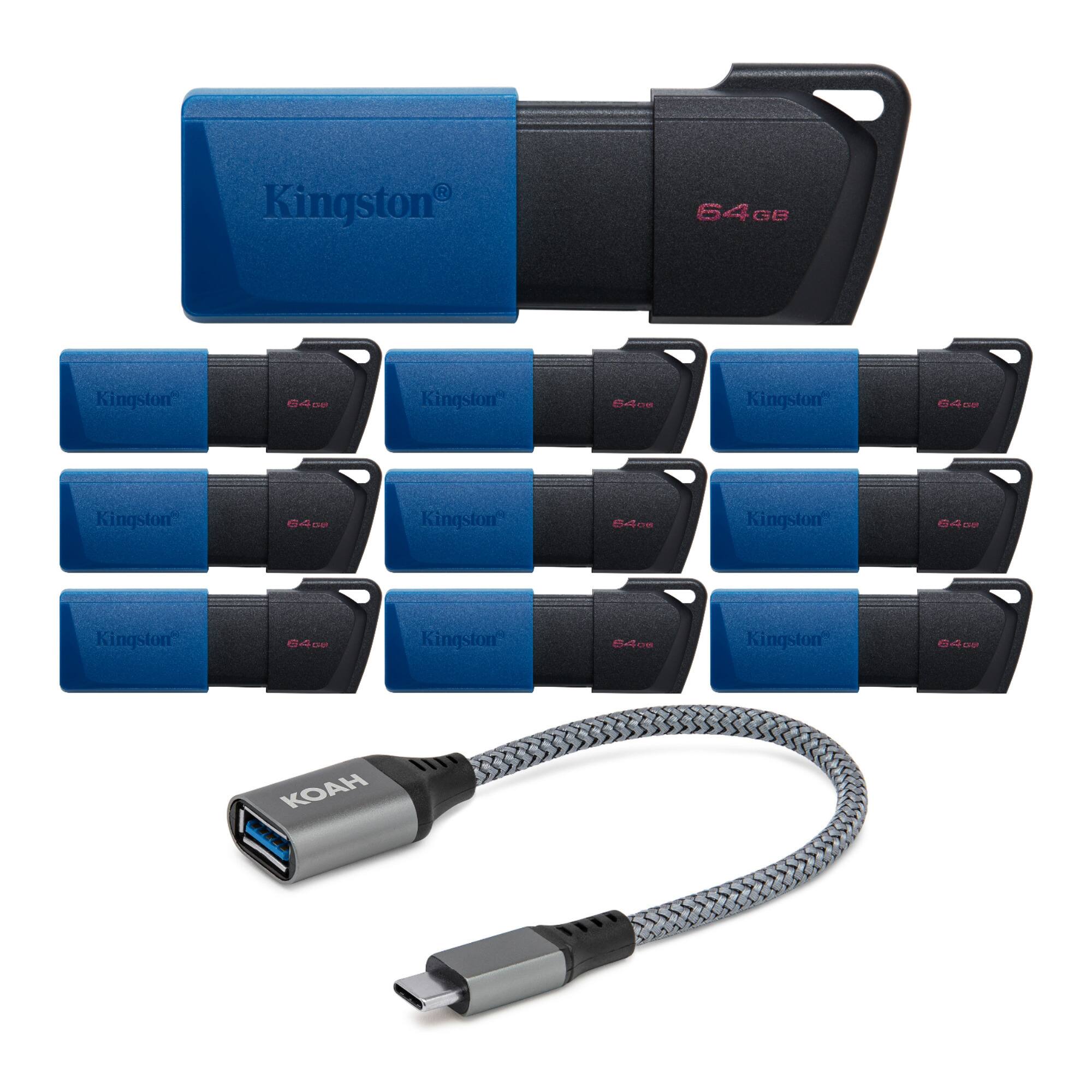 Kingston - DataTraveler Exodia M 64GB USB 3.2 Flash Drive (10-Pack) & USB Adapter - Blue