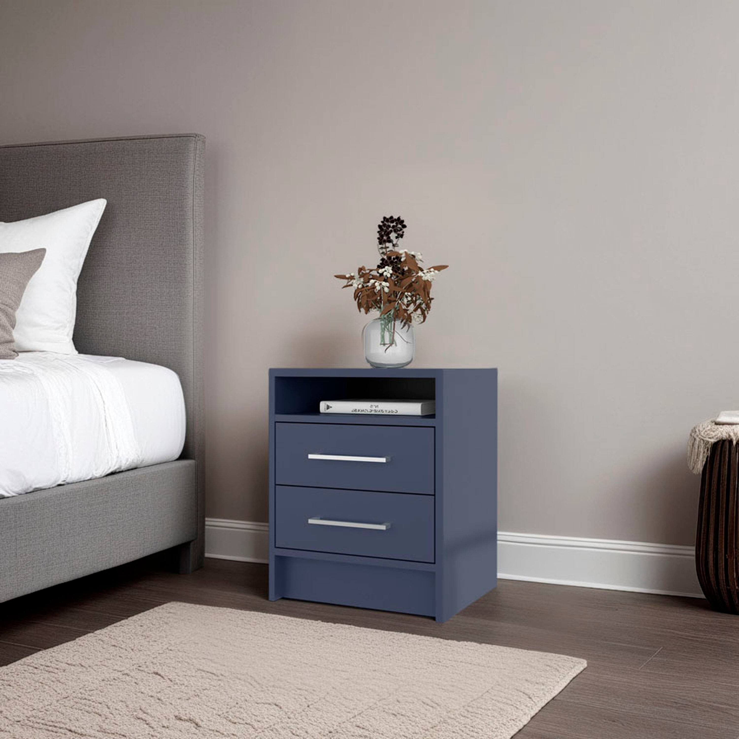 Front. Tiramisubest - Modern Blue Nightstand with 2 Drawers and Open Shelf, Scratch-Resistant Surface - Blue.