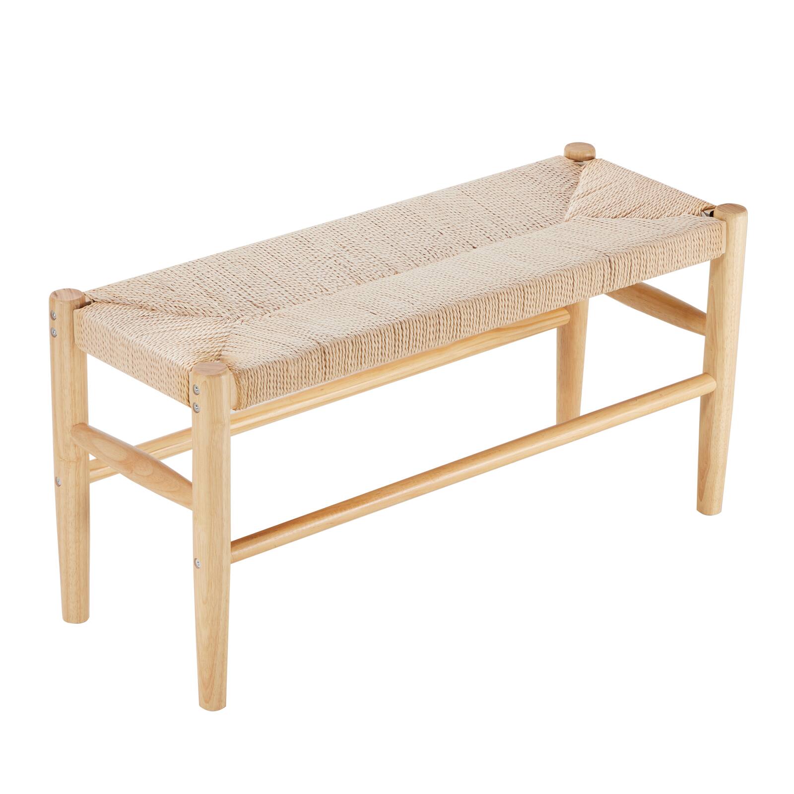 VEVOR - Rattan Bench, 31.5" Wooden Rattan Bench, Entrywway Bench with Oak Legs, Bedroom End of Bed Boho Bench - Wood