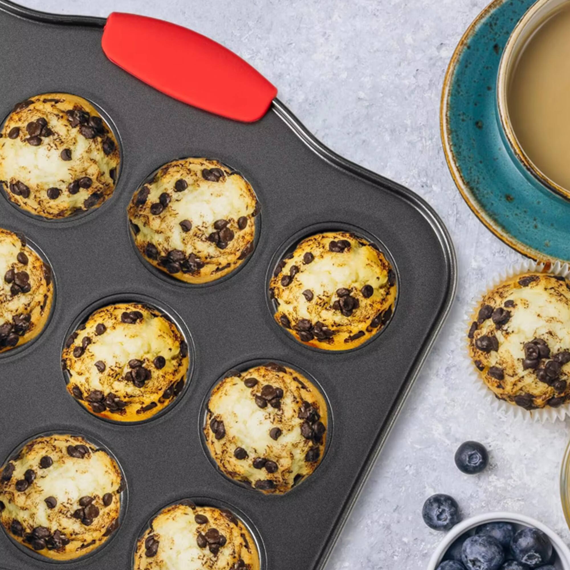 Alt View 1. Cheer Collection - 24-Cup Carbon Steel Mini Muffin Pans with Ceramic Nonstick Coating and Silicone Grips, 2-Pack - Black.