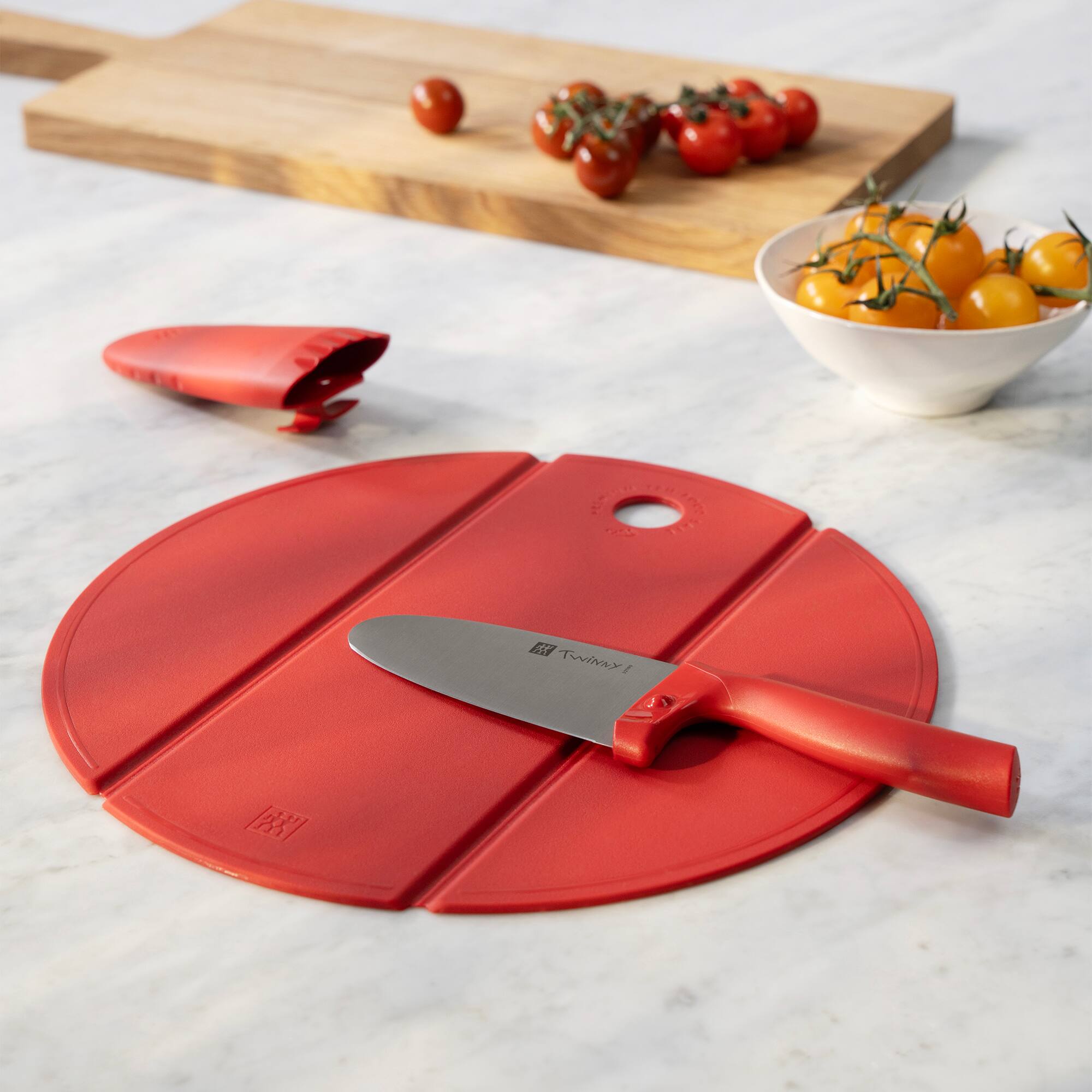Alt View 4. ZWILLING - ZWILLING TWINNY Kids Chef’s Knife and Silicone Cutting Board 2-pc Set, Red - Red.