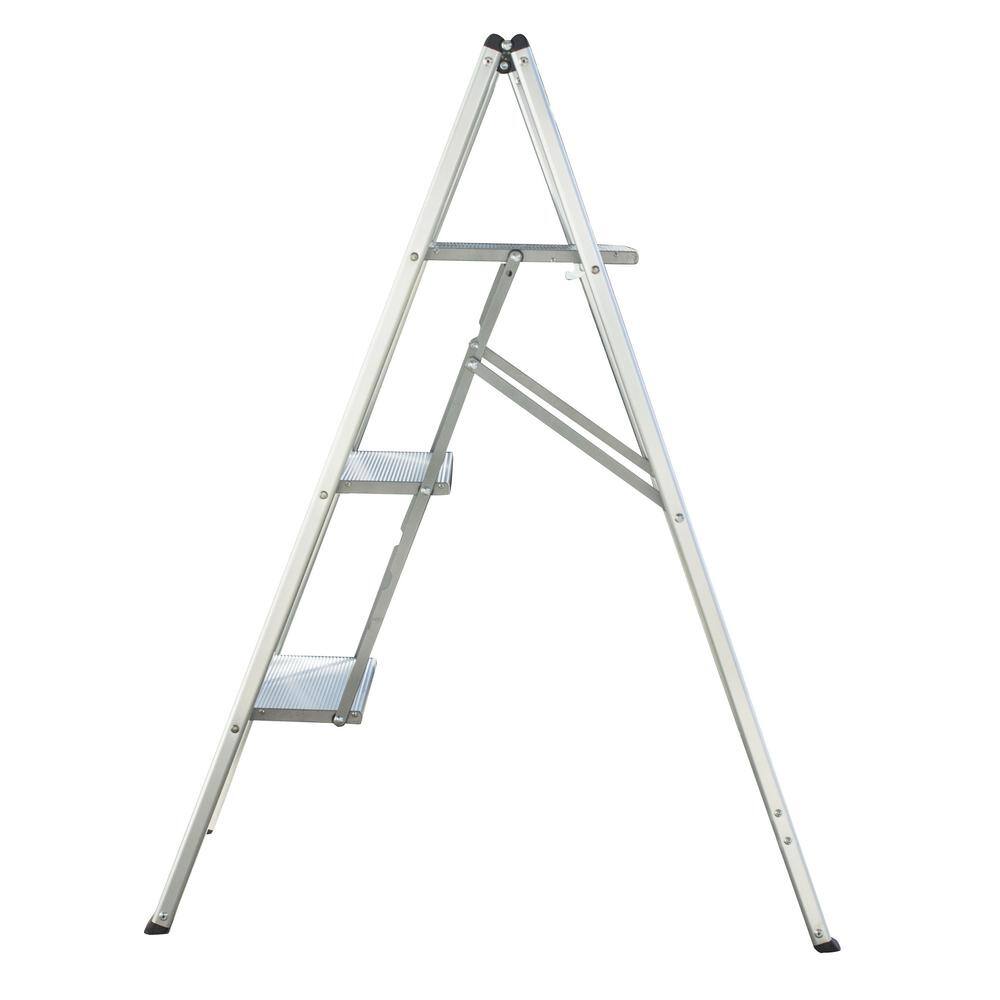 Left. AmeriHome - Ultra Slim Aluminum Three Step Folding Utility Step Ladder - Silver.