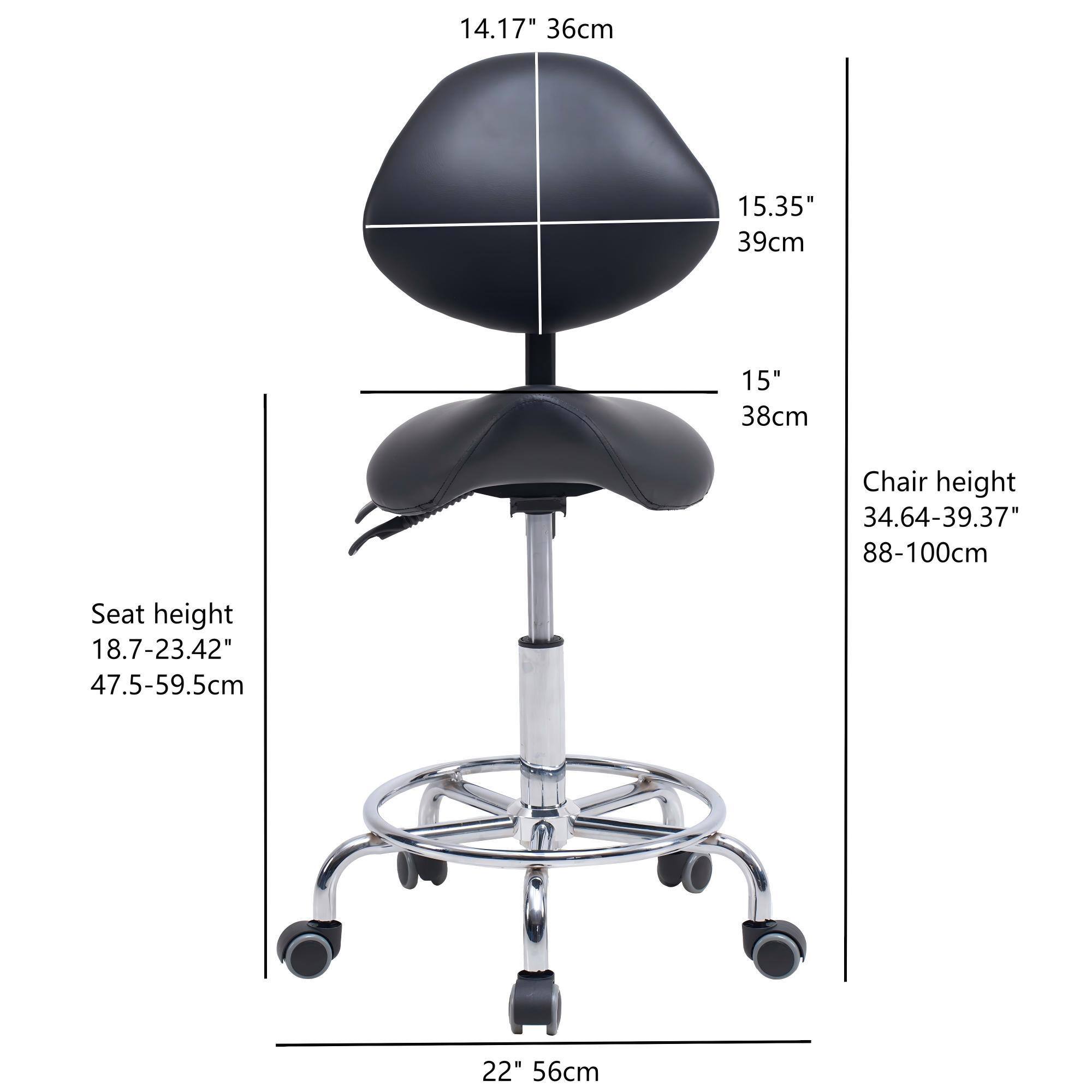 14.17" 36cm  
15.35" 39cm  
15" 38cm  

Chair height: 34.64-39.37" 88-100cm  
Seat height: 18.7-23.42" 47.5-59.5cm  

22" 56cm