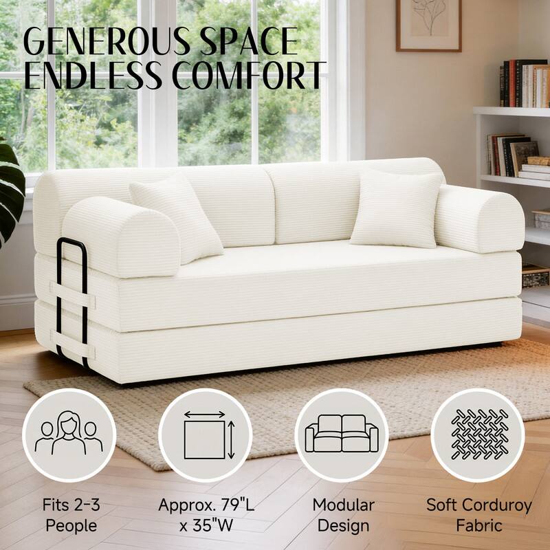 GENEROUS SPACE ENDLESS COMFORT

Fits 2-3 People

Approx. 79"L x 35"W

Modular Design

Soft Corduroy Fabric