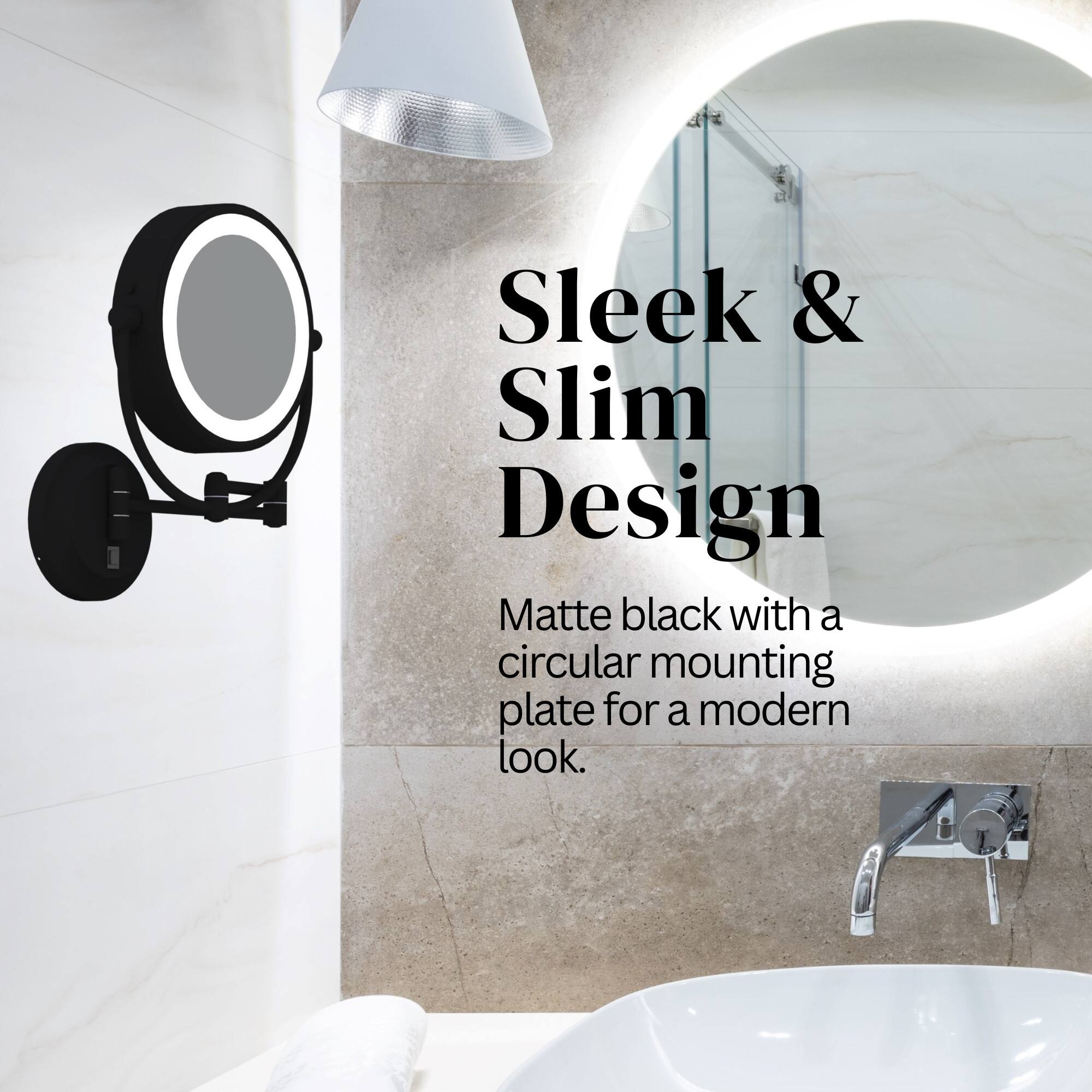 Sleek & Slim Design  
Matte black with a circular mounting plate for a modern look.