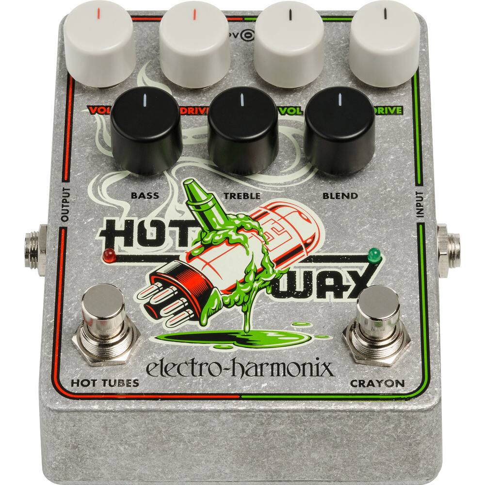 HOT TUBES  
HOT WAY  
electro-harmonix  
CRAYON  

VOL  
DRIVE  
VOL  
DRIVE  

BASS  
TREBLE  
BLEND  

OUTPUT  
INPUT  

HOT TUBES  
CRAYON