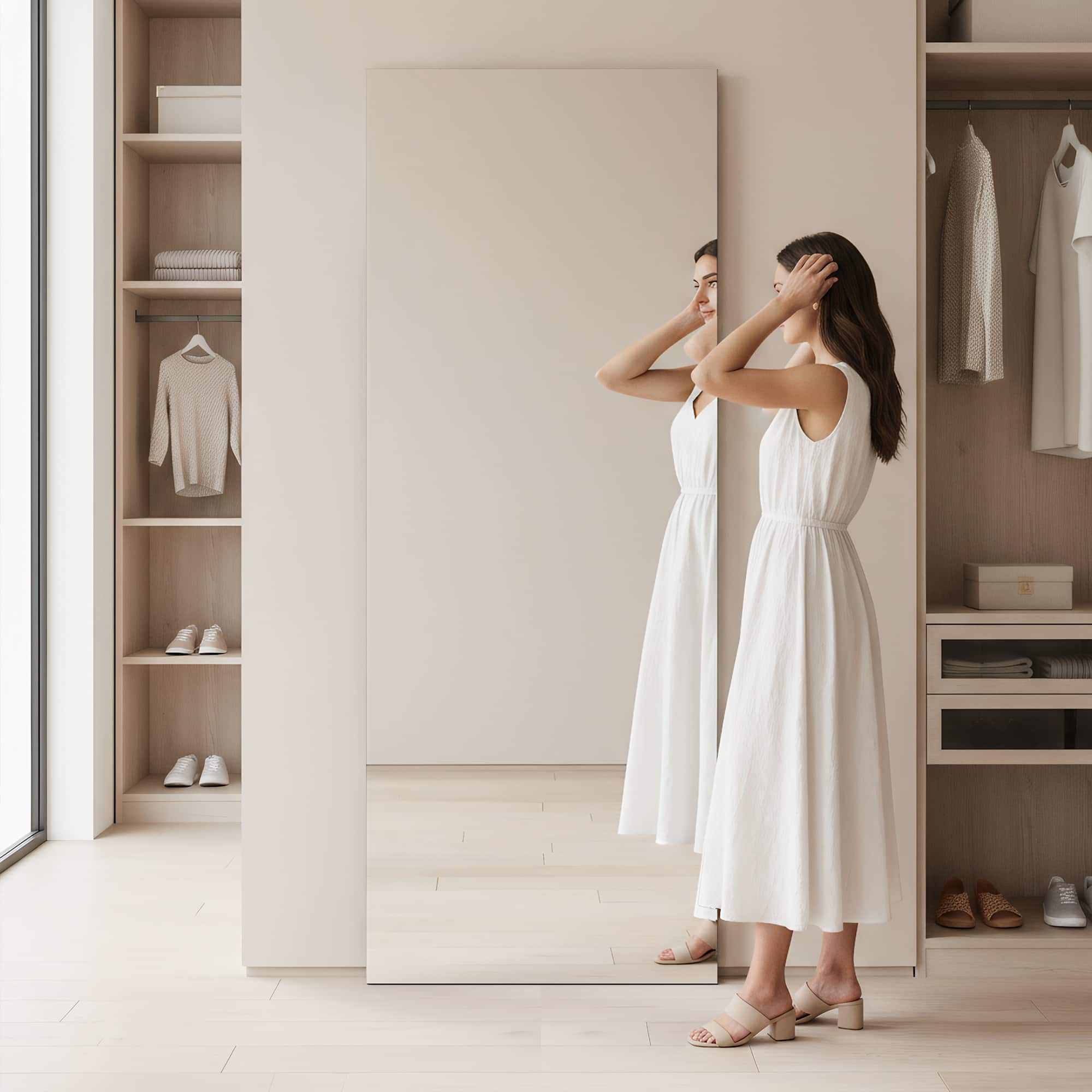 Spaco - 71 x 28 Rectangle Frameless Anti Full-Length Tempered Mirror with Aluminum Back Frame - Black