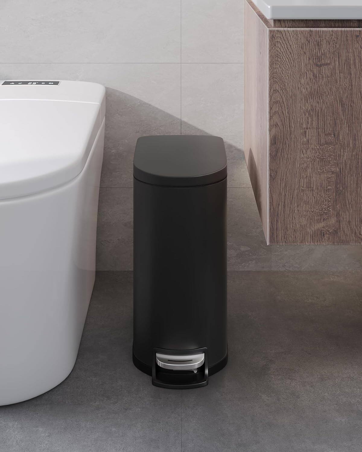 Left. Jojoka - 13.2 & 2.6 Gallon Stainless Steel Trash Can Combo with Soft-Close Lid, Step Pedal & Removable Buckets, Black - Black.