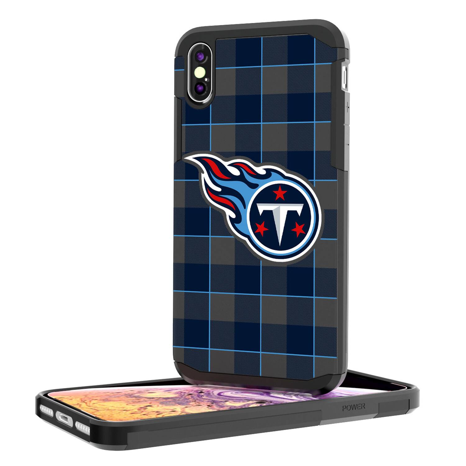 Alt View 1. Keyscaper - Tennessee Titans iPhone Rugged Plaid Design Case - XR - Multicolor.