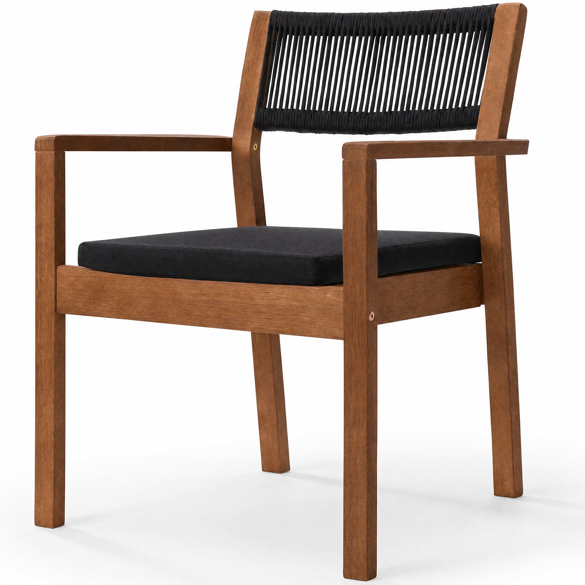 Best Choice Products - Outdoor Bayview Dining Chairs Set of 2 with Cushion, Armrest, Wooden Frame - Black/Natural