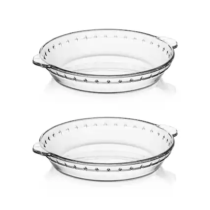 Front. PARKER SLATER - 2-pack Glass Pie Pan 7.5-inch Round Baking Dish With Non-stick Coating And Soft Wave Edge For Pumpkin Pot Pies.