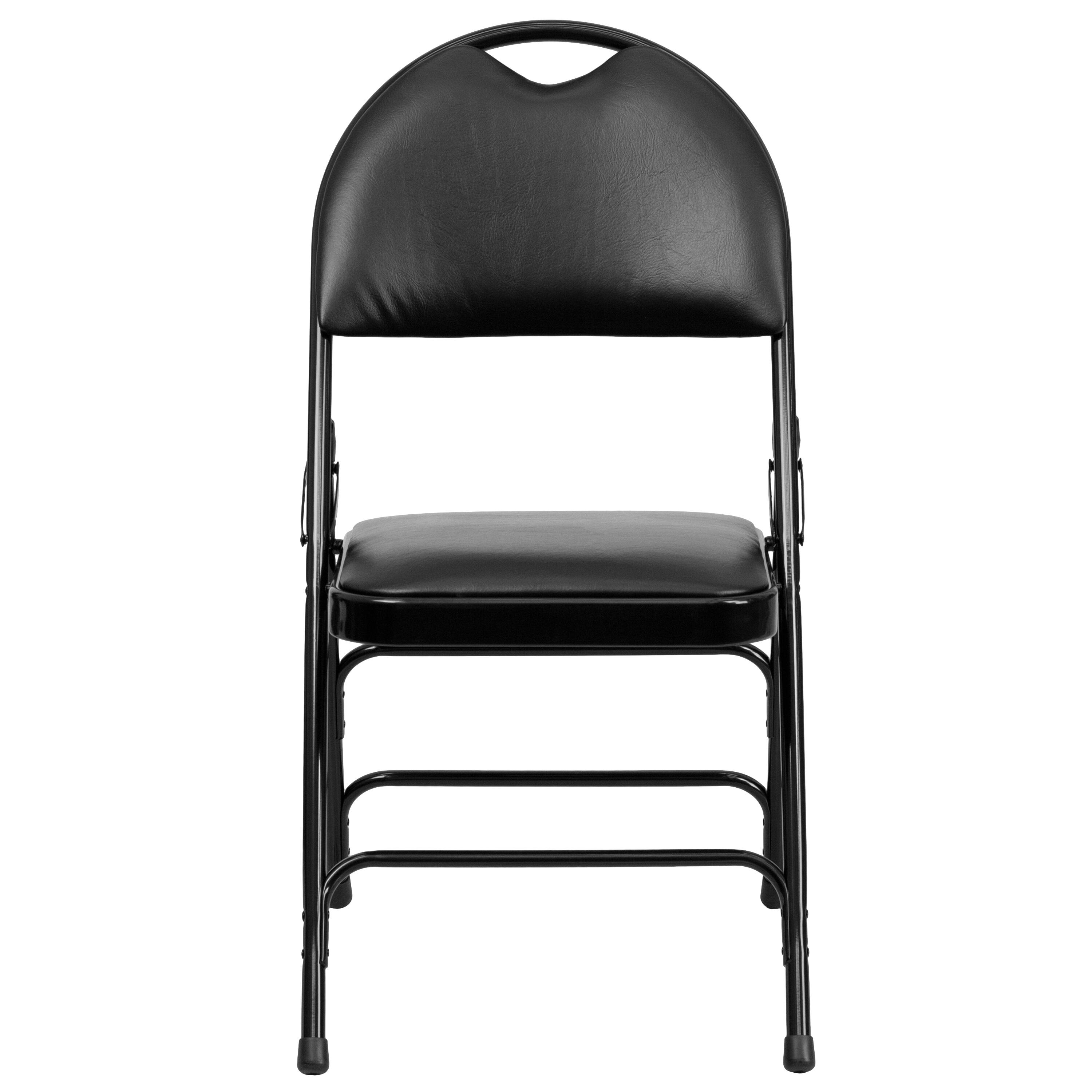 Alt View 8. Emma + Oliver - 4 Pack Home & Office Easy-Carry Party Events Padded Folding Chair - Black Vinyl/Black Frame.