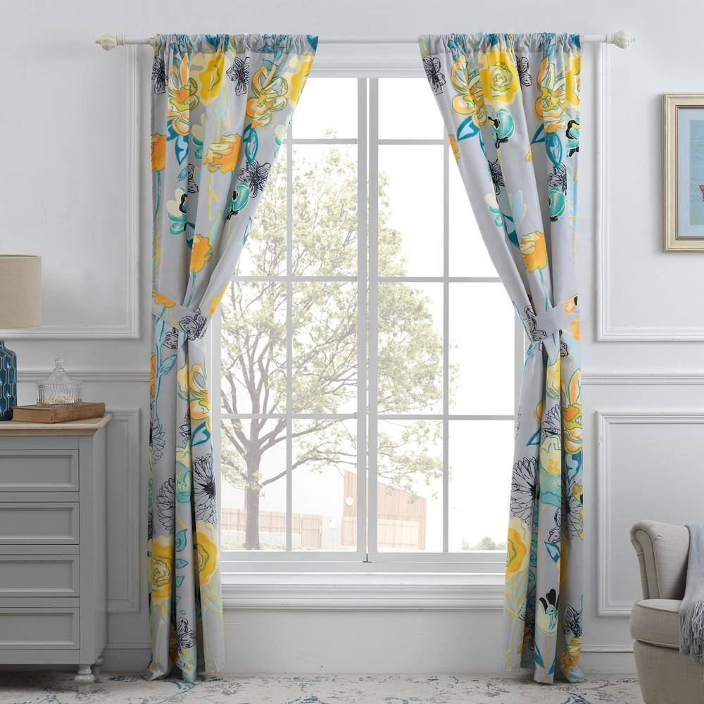 Angle. Greenland Home Fashions - Greenland Home Fashion Watercolor Dream Curtains - Gray 42x84" - Gray.