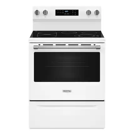 Front. Maytag - 30-Inch Wide Electric Range With No Preheat Air Fry and Air Baking - 5.3 cu. ft. - White.