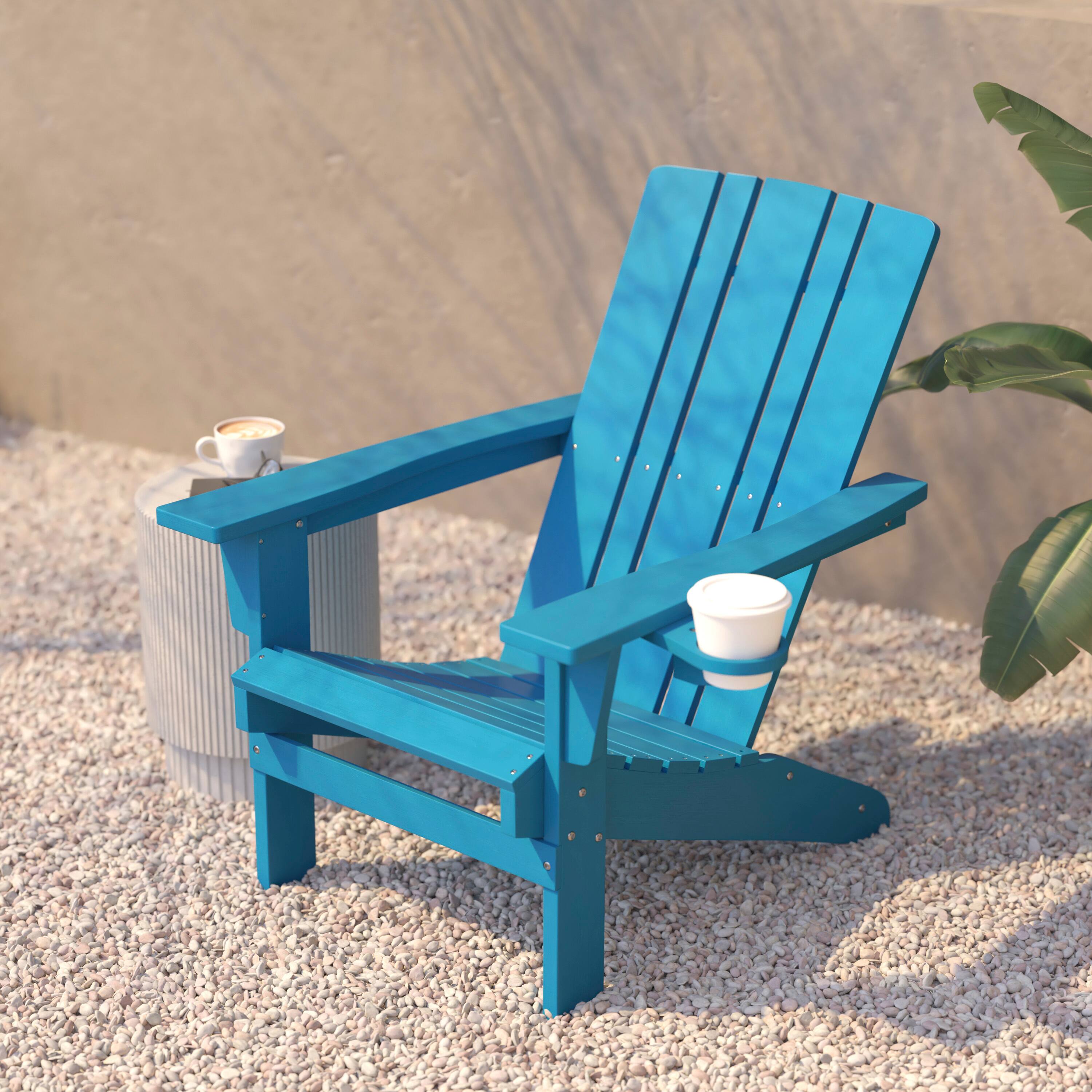 Alt View 3. Flash Furniture - Halifax Adirondack Chair with Cup Holder, Weather Resistant HDPE Adirondack Chair in Blue - Blue.