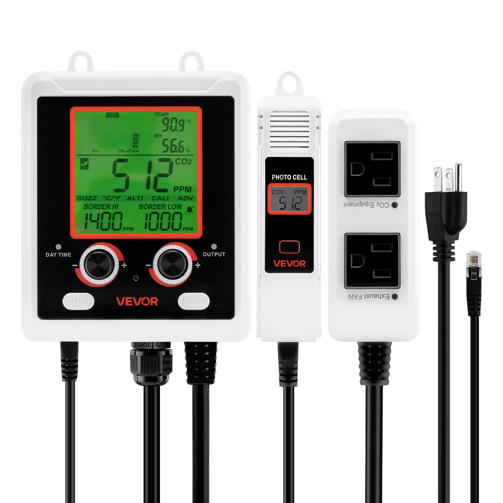 VEVOR - Carbon Dioxide Monitoring Controller, Dual Outlets Carbon Dioxide Controller, Day and Night Detection Feature - Black