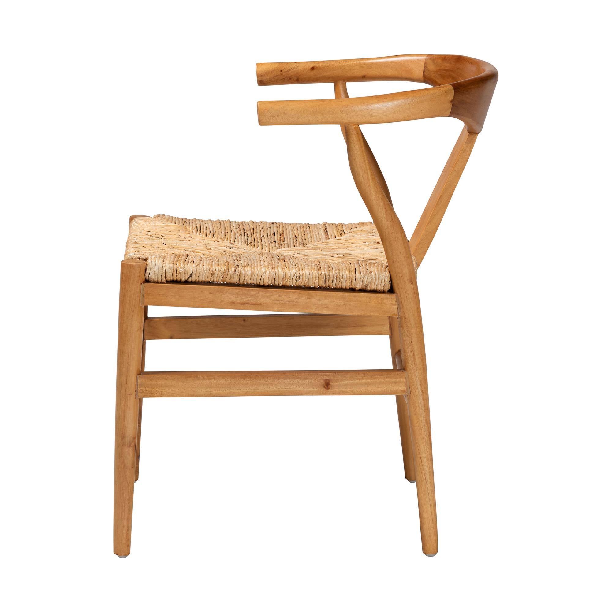 Left. bali & pari - Fika Dining Chair with Woven Seagrass Seat - Handwoven Wicker Armchair with Wishbone Backrest, Boho Coastal Seating - Honey/Natural Brown.