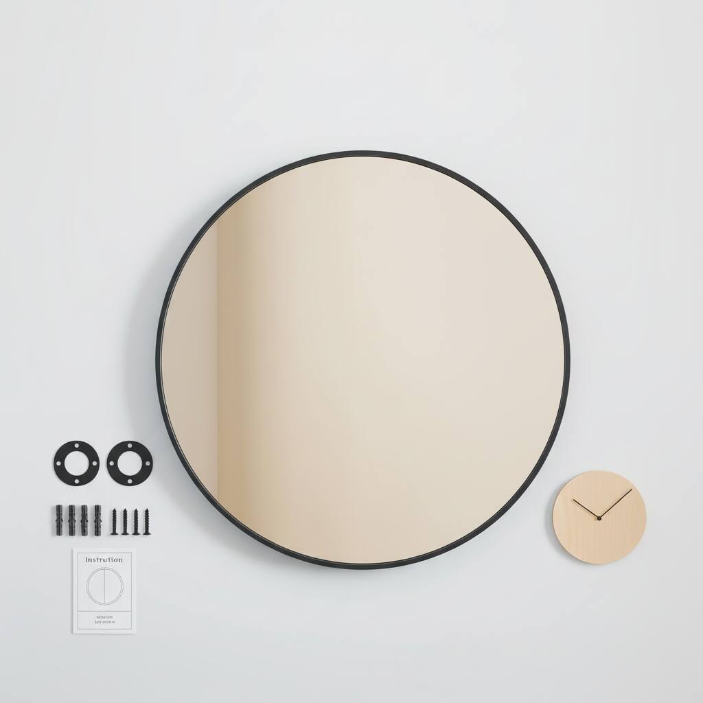 Alt View 2. AOITUN - Elegant Wall-Mounted Mirrors for Bathrooms - Round Black Frame Mirror 20 Inch.