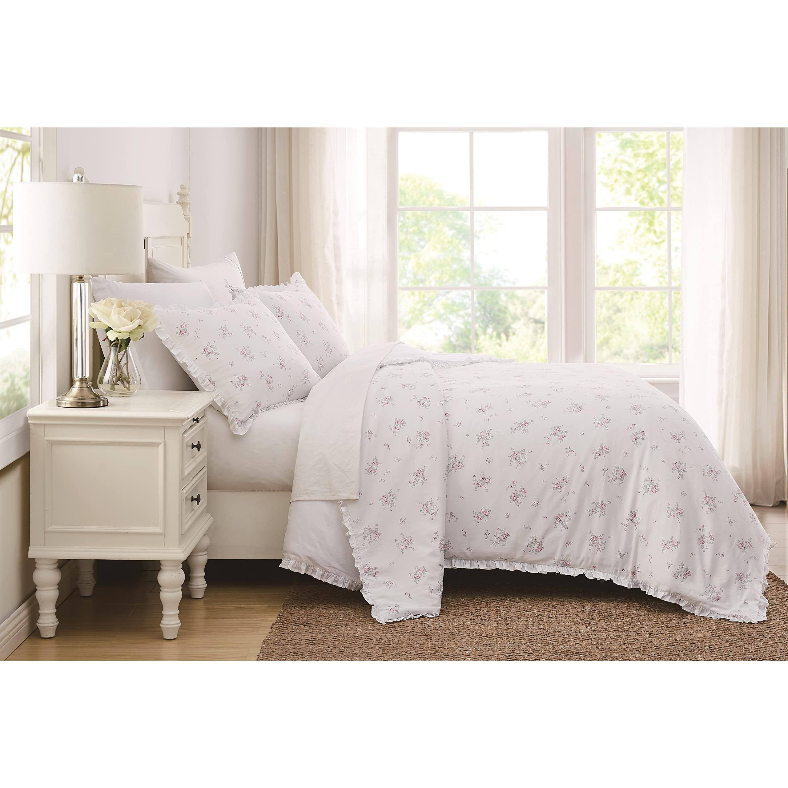 Alt View 2. Cedar Assembly - Rosebury And Cotton Fullqueen Duvet Set Floral For Men Women Oekotex Certified Confidence - White/Pink-Full/Queen-Duvet Set.