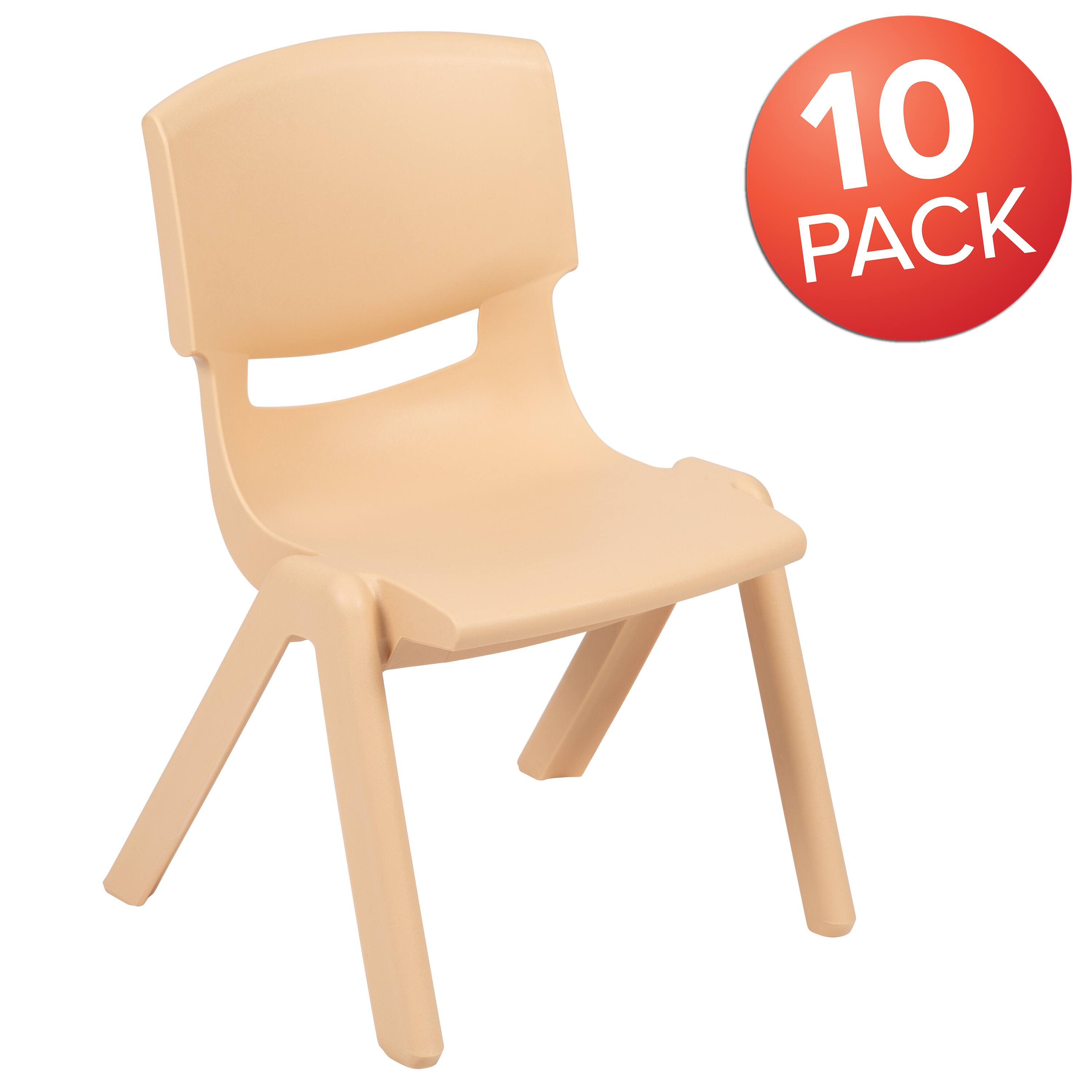 Alt View 1. Emma + Oliver - 10 Pack Plastic Stackable School Chair with 10.5" Seat Height - Natural.