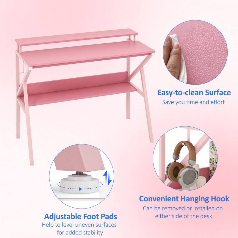 Easy-to-clean Surface  
Save you time and effort  

Adjustable Foot Pads  
Help to level uneven surfaces for added stability  

Convenient Hanging Hook  
Can be removed or installed on either side of the desk