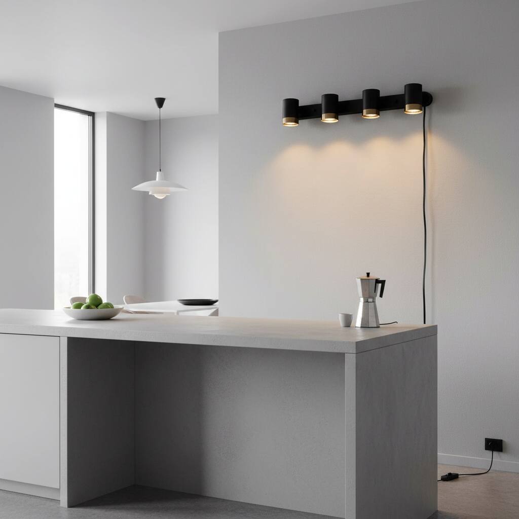 Left. Dazzed Corner - 4-Light Plug-in Track Lighting with Pivoting Heads - Black.