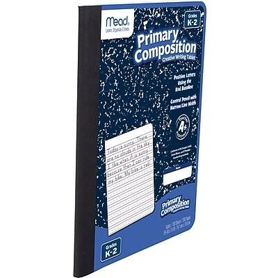 Mead  
Primary Composition Writing Tablet  
K-2  

Primary Composition  
Creative Writing  
Lessons  
for  
K-2  

Features:  
- 100 Pages  
- Red Ruled  
- Center Red Rule  
- Matte Finish  

Primary Composition  
Creative Writing  
Lessons  
for  
K-2  

Great for  
K-2