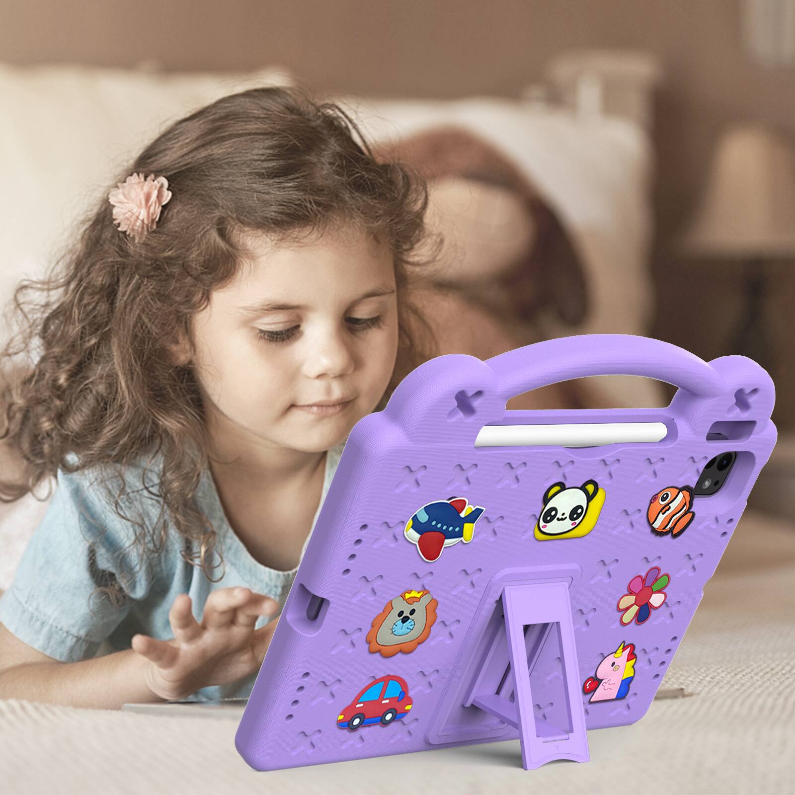 Alt View 4. UUCOVER - Kids Case for iPad Air 11-inch M4 M3 M2 (2026/2025/2024),Shockproof EVA Case Handle Adjustable Stand Cover - Purple.