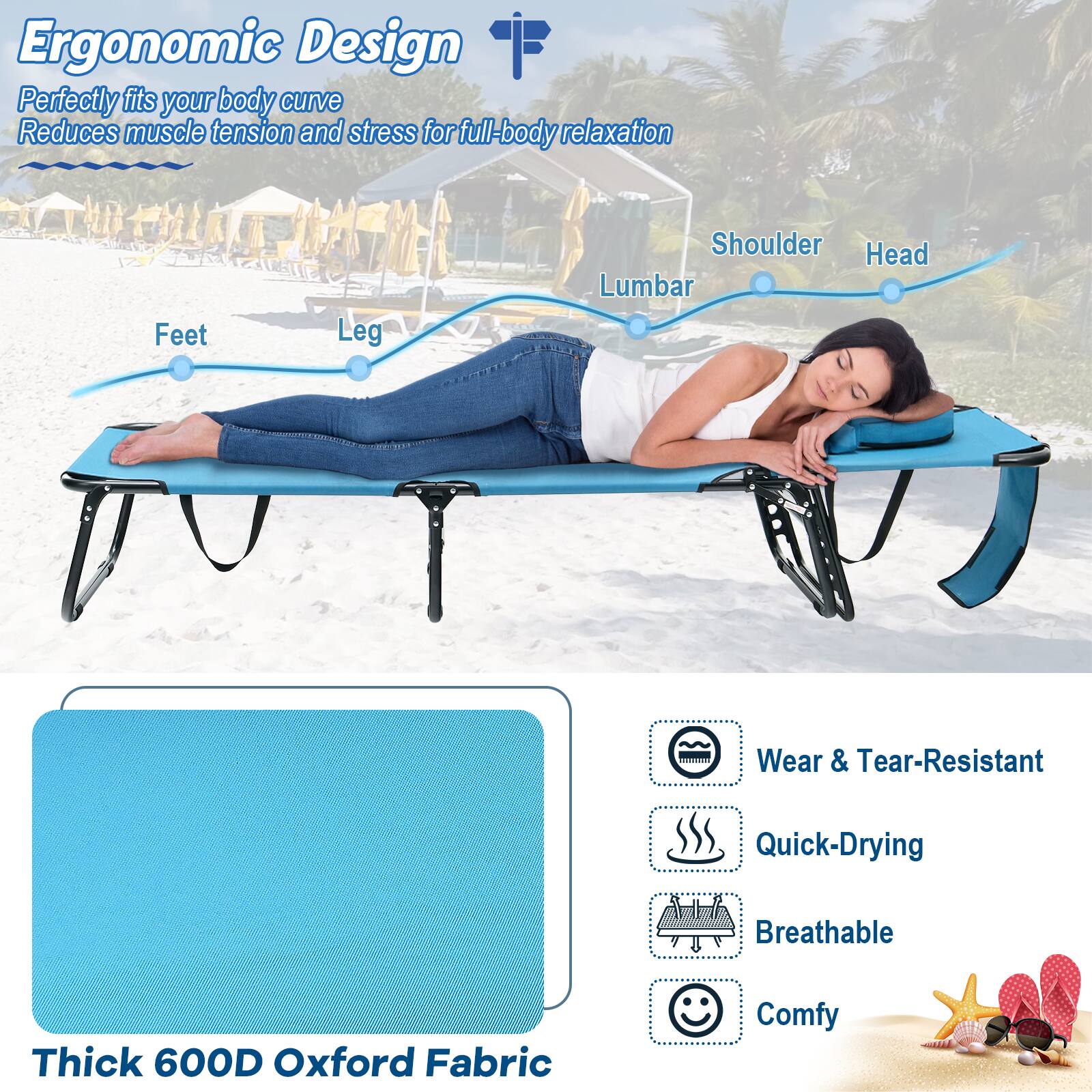 Ergonomic Design: Perfectly fits your body curve, Reduces muscle tension and stress for full-body relaxation

Features: Wear & Tear-Resistant, Quick-Drying, Breathable, Comfy

Thick 600D Oxford Fabric
