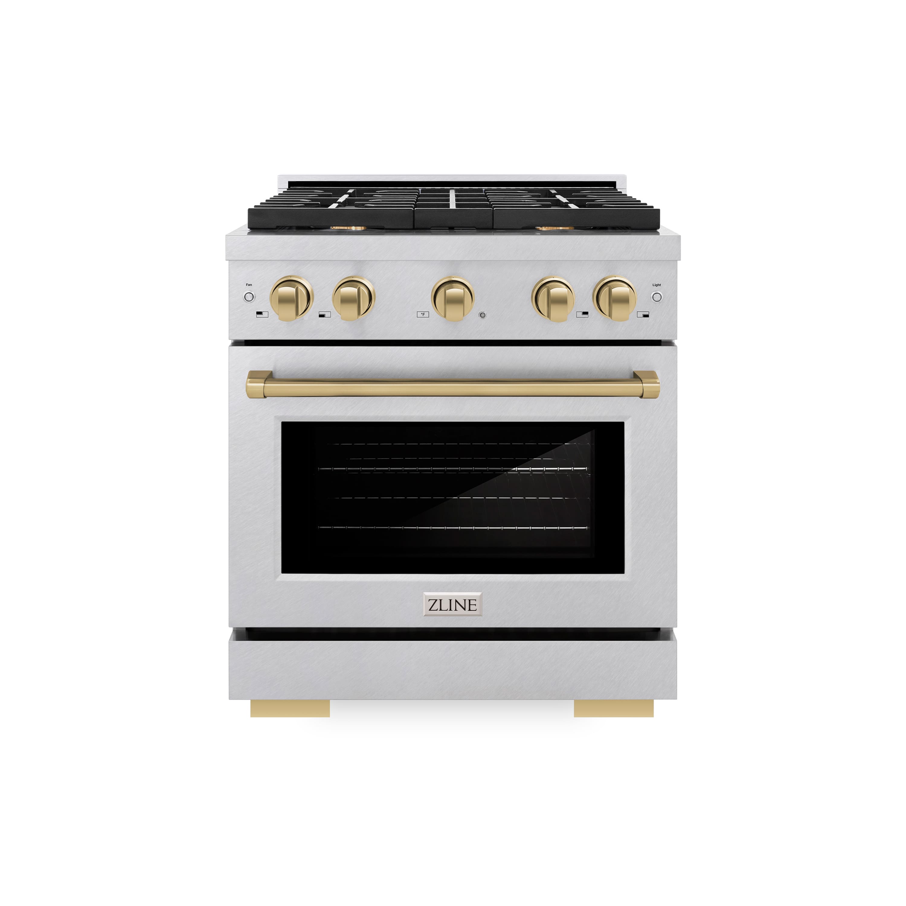 Front. ZLINE - ZLINE Autograph 30 in. Paramount Satin Steel Gas Range w/ 4 Burners & Bronze Accents (SGRSZ-30-CB) - Stainless Steel.