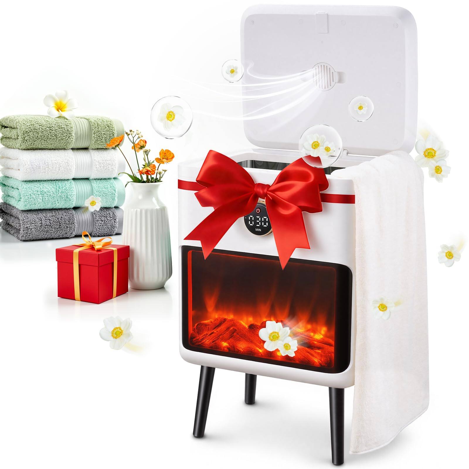 Front. JETRANSPORT - Luxury Rectangle Towel Warmer - Spa & Bathroom Heater With Fragrance 3d Screen Auto Shut-off Fits Towels - White 3D Rectangle Towel Warmer.