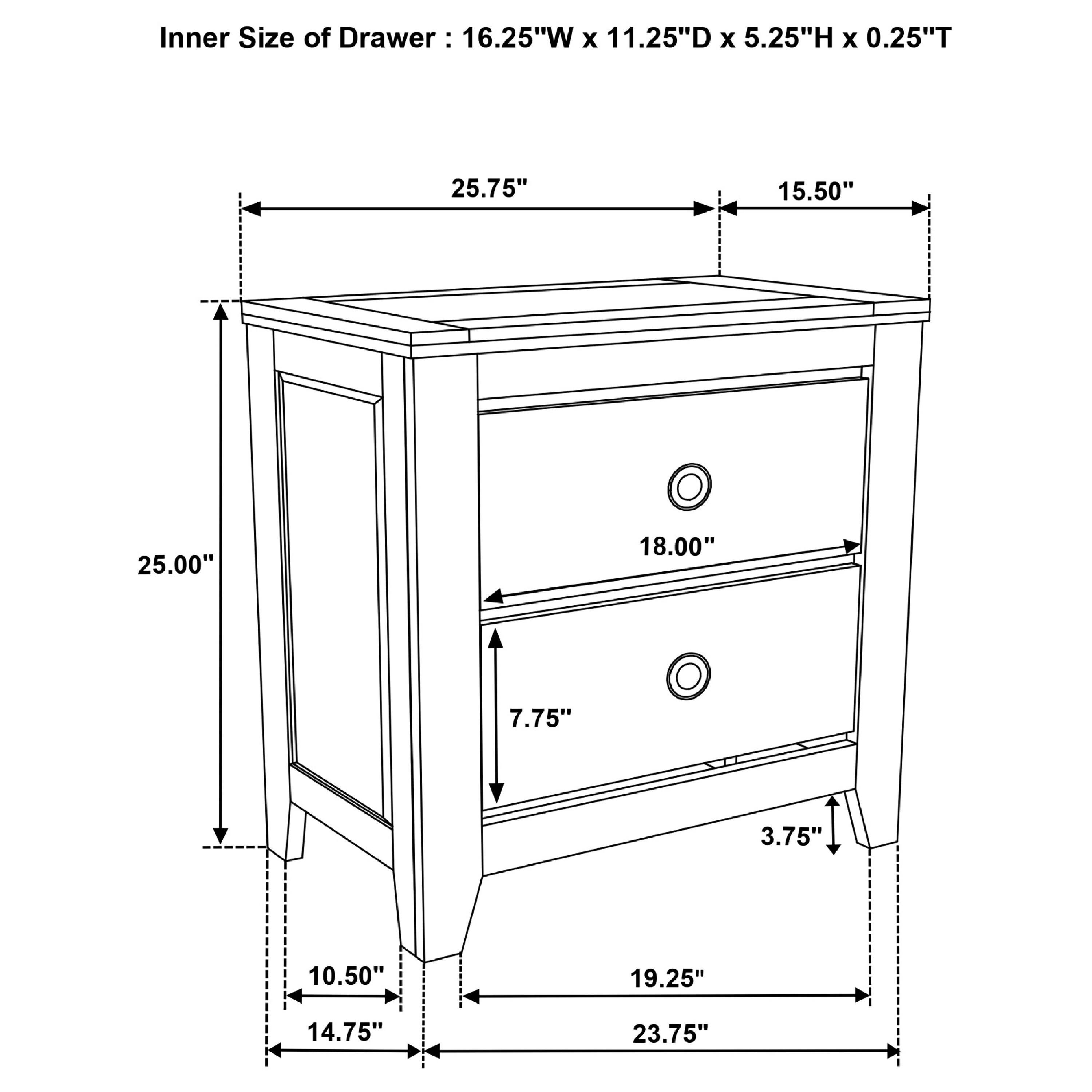 Inner Size of Drawer: 16.25"W x 11.25"D x 5.25"H x 0.25"T

25.75" 15.50" 25.00" 18.00" 7.75" 3.75" 10.50" 19.25" 14.75" 23.75"