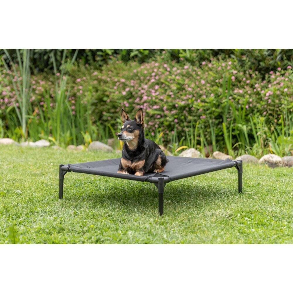 Left. TRIXIE - 2-in-1 Elevated Portable Dog House or Dog Cot & Tent - Gray.