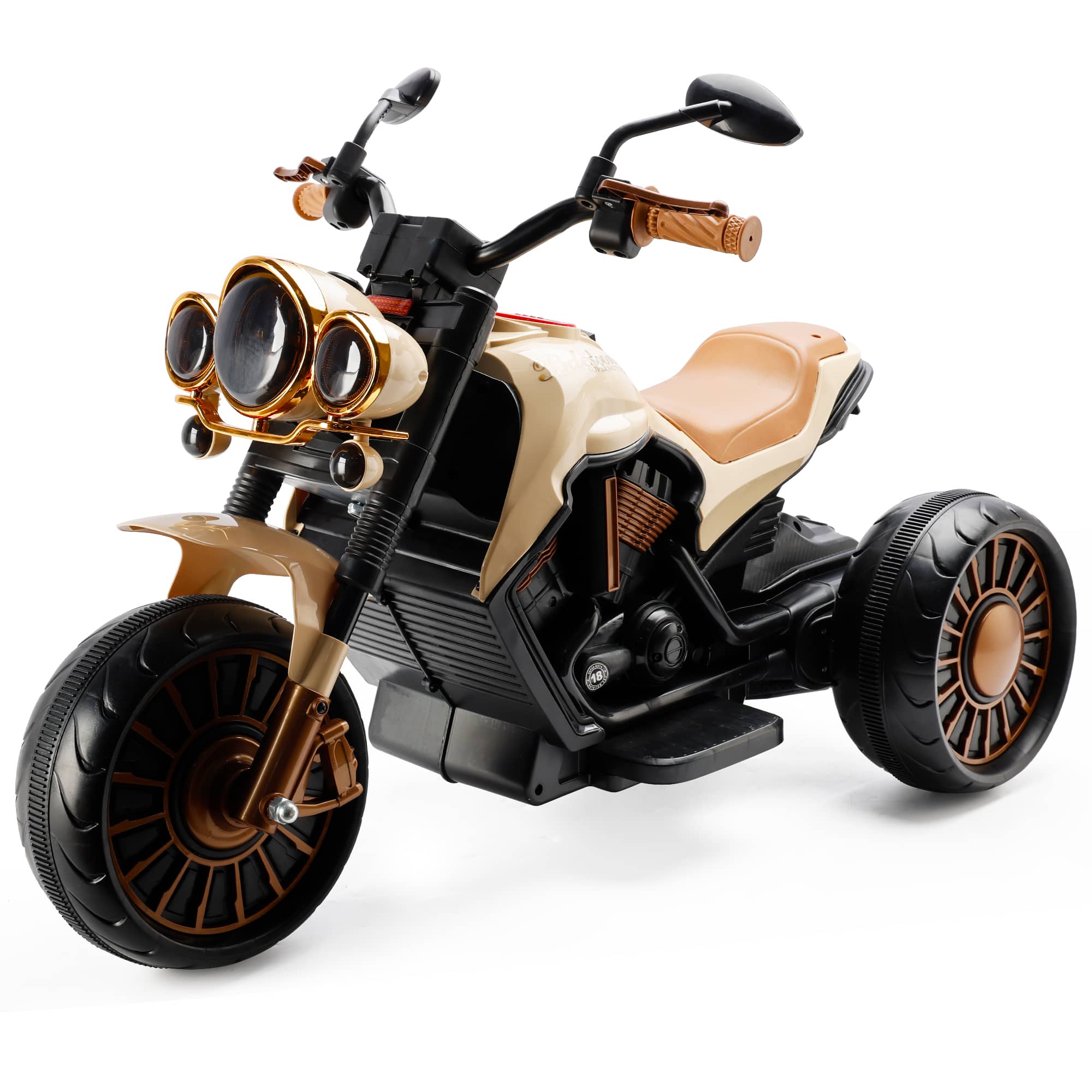 Topteng - 3-Wheel Kids Electric Motorcycle with LED Light - Dual Drive, for Ages 3-8, All-Terrain used - Brown