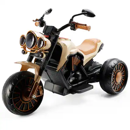 Front. Topteng - 3-Wheel Kids Electric Motorcycle with LED Light - Dual Drive, for Ages 3-8, All-Terrain used Brown - Brown.